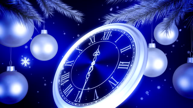 Silber-Neujahr-Uhr-Countdown-auf-blauem-Hintergrund.-4-K.-3840-x-2160.