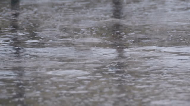 Drops-of-Rain-Fall-to-the-Pavement-Forming-a-Puddle.-Time-Lapse