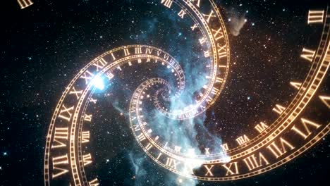 The-composition-of-the-space-of-time,-the-flight-in-space-in-a-spiral-of-Roman-clocks
