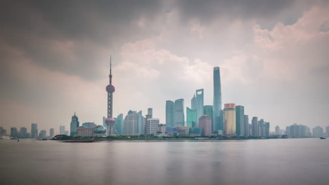 China-Tag-shanghai-berühmten-downtown-River-Verkehr-Bucht-Panorama-4k-Zeitraffer