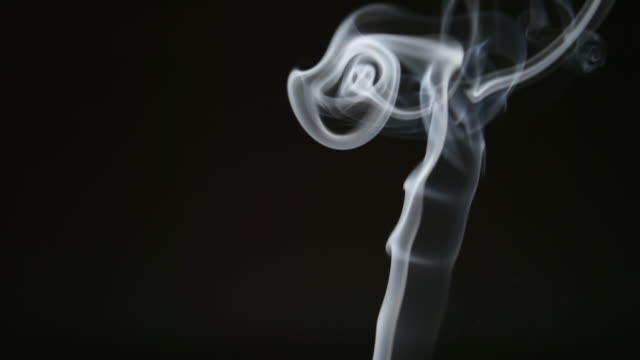 SLOW-MOTION:-Curly-steam-of-smoke-on-a-black-background