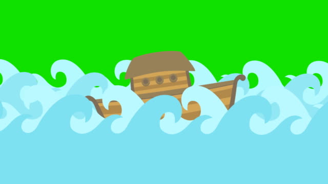Noahs-Ark-Floating-In-The-Middle-Of-The-Sea-On-A-Green-Screen