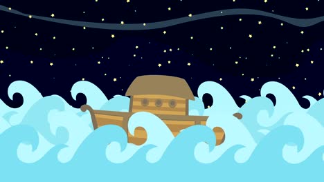 Arca-de-Noahs-flotando-en-medio-del-mar-sobre-un-fondo-estrellado