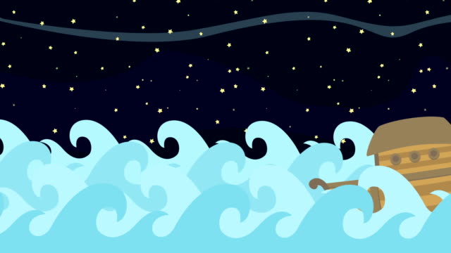 Noahs-Arche-auf-A-auf-einem-sternenklaren-Nacht-Hintergrund-im-Meer-segeln