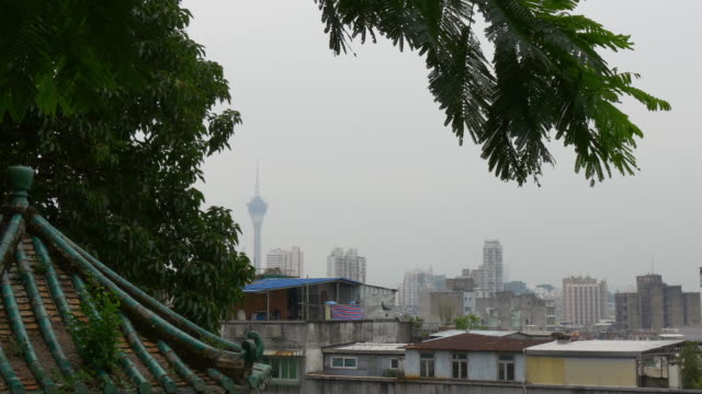 China-Macau-Stadt-auf-dem-Dach-wohnen-Block-Turm-Tag-Zeit-Panorama-4k