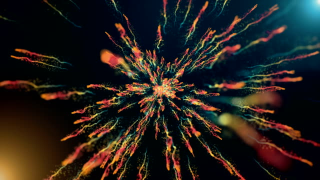 Cg-animation-of-color-powder-explosion-on-black-background