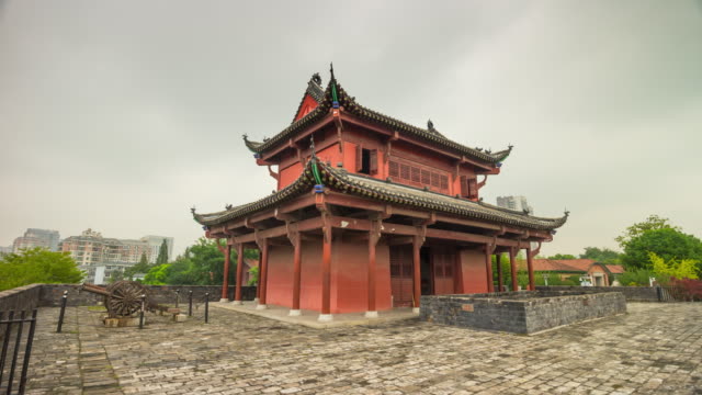 wuhan-city-day-time-famous-fort-temple-qiyimen-tourist-panorama-4k-time-lapse-china
