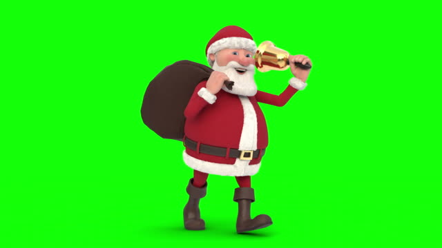 Santa-Claus-zu-Fuß-auf-grünem-Hintergrund.-Nahtlose-Schleife-3d-animation