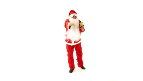 Der-Weihnachtsmann-ist-spielen-A-Bell-vor-weißem-Hintergrund