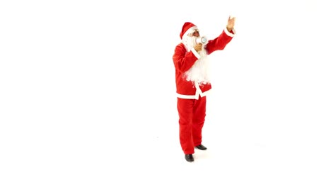 Santa-Clause-macht-eine-Ankündigung-vor-weißem-Hintergrund