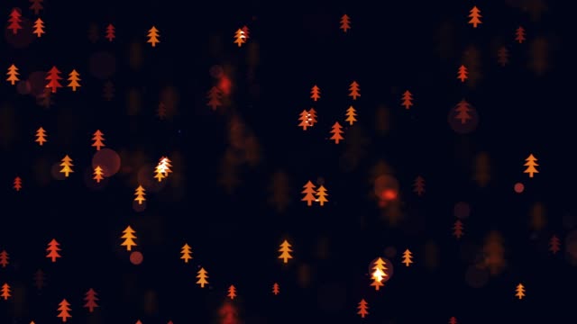 Slow-motion-of-the-blurred-and-glowing-small-christmas-trees