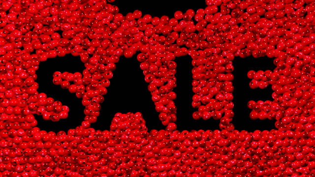 Sale-text-with-many-red-and-white-balls-3d-animation.-Green-screen-footage.