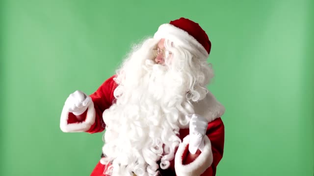 Happy-Santa-Claus-tanzen-grüne-Chromakey-im-Hintergrund