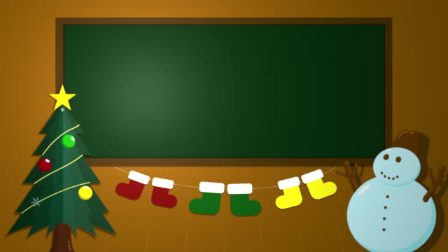 Merry-Christmas-on-green-board-of-class-room-in-school-with-spotlight