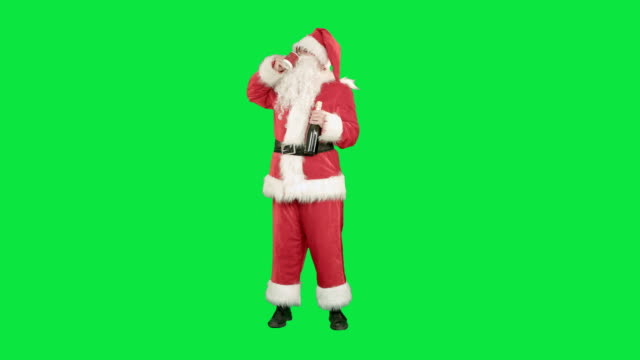 Wir-wünschen-Frohe-Weihnachten-und-trinken-Champagner-auf-einem-Green-Screen-Chrom-Schlüssel-Santa