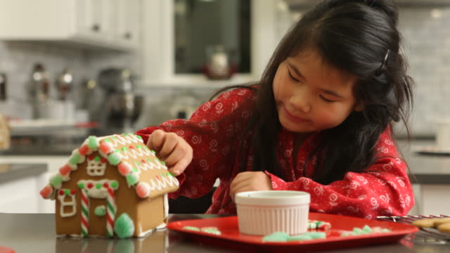 Young-girl-decorating-gingerbread-house