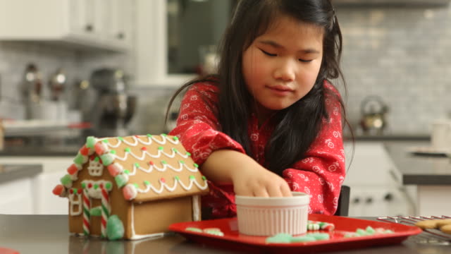 Young-girl-decorating-gingerbread-house