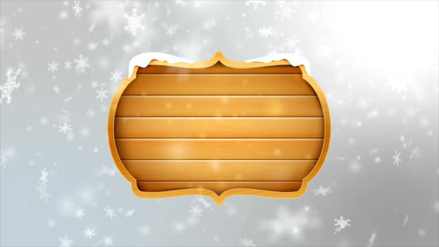4K-leer-Holzbrett-Schild-mit-fallenden-Schneeflocken-über-grau-abstrakten-Hintergrund-für-Förderung-und-Weihnachten-winterfest
