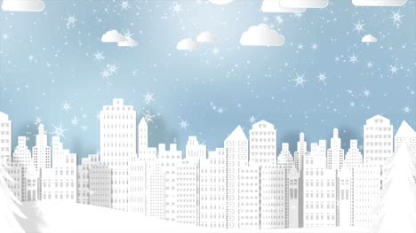 Motiongraphics-für-Weihnachten-Saison-Hintergrund-mit-Schneeflocke-und-Santa-in-der-Stadt