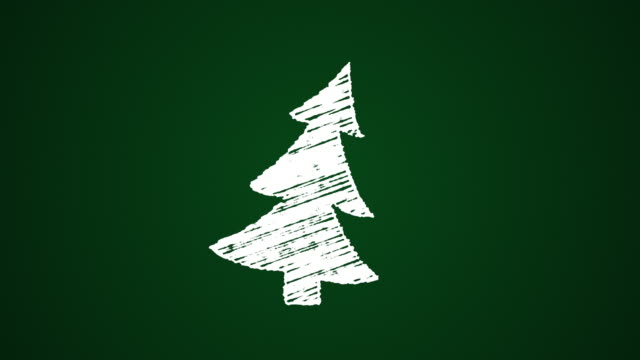 Árbol-de-Navidad-pintados-con-tiza-en-un-tablero-de-dibujo-un-mano-verde,-animación-4-K