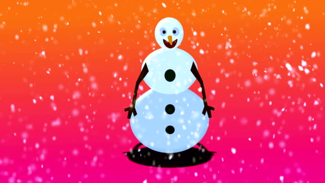 4-k-Schneemann-springen-Animation-mit-Schneefall---geschlungen