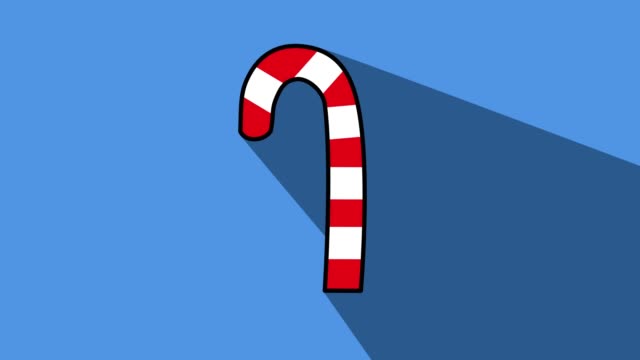 Festliche-Weihnachten-Candy-cane-in--und-out-Animation-blau-lange-Schatten