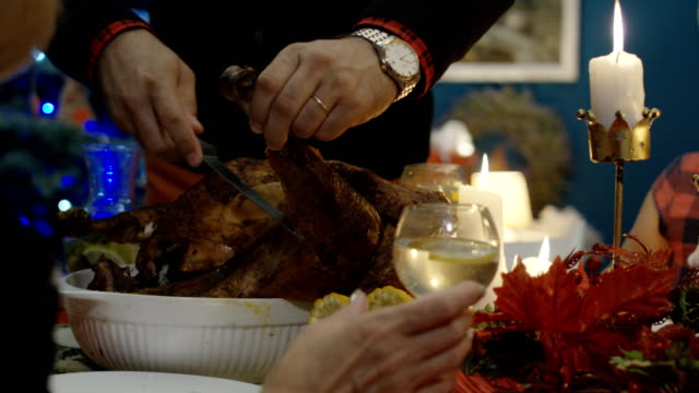 Man-carving-turkey-on-Christmas-dinner