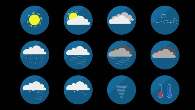 Weather-animated-set-of-icons-or-symbols.-Loop-with-alpha-matte.-Flat-design.