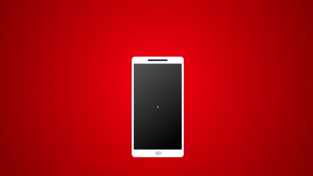 Smartphone-Aufruf-mit-weißen-Symbol-und-klingeln-Vektor-Animation-4k-gerenderten-Video-auf-rotem-Grund.