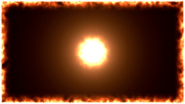 Antecedentes-de-la-de-4-K-sol-explosivo-con-marco-de-fuego-aislado-sobre-fondo-negro.-Movimiento-gráfico-y-animación-de-fondo.