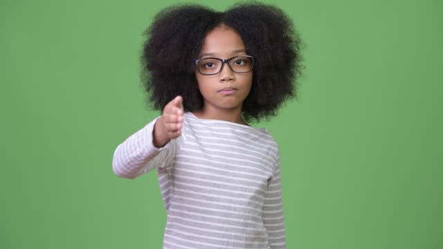 Young-cute-African-girl-with-Afro-hair-giving-h-andshake