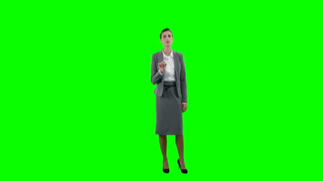 Geschäftsfrau,-die-futuristische-digitalen-Bildschirm-berühren