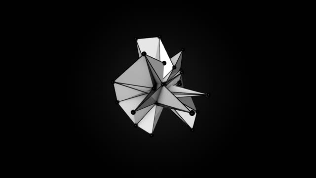 Animation-der-abstrakten-White-Fraktale-geometrische,-Polygonal-oder-Lowpoly-Stil-schwarz-Kugel-gemacht-aus-ein-dreieckig