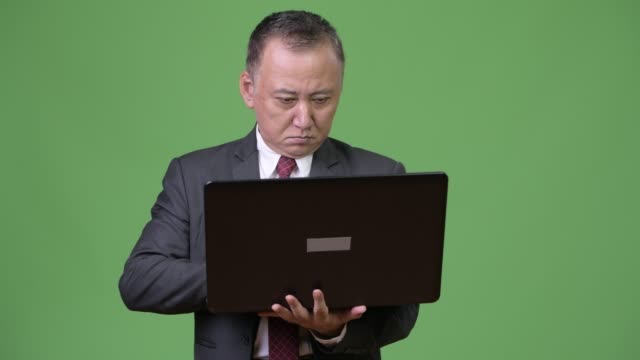 Mature-Japanese-businessman-working-with-laptop