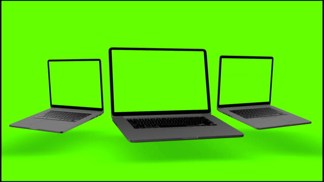 4K-Video.-Laptops-(Notebook)-Turning-On-With-Green-Screen-On-A-Green-Background.