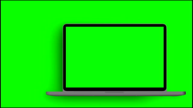 4K-Video.-Laptop-(Notebook)-Turning-On-With-Green-Screen-On-A-Green-Background.