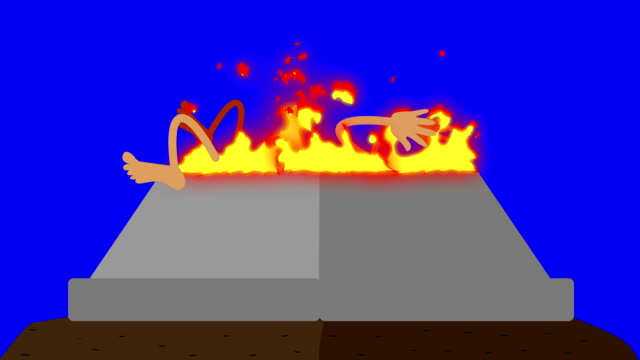 Brennende-Alter-mit-einem-Menschenopfer-auf-einem-blauen-Bildschirm