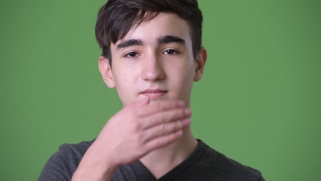Young-handsome-Iranian-teenage-boy-against-green-background