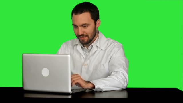 Medical-Staff-Doctor-Wait-Patient-Start-Work-Day-on-a-Green-Screen,-Chroma-Key