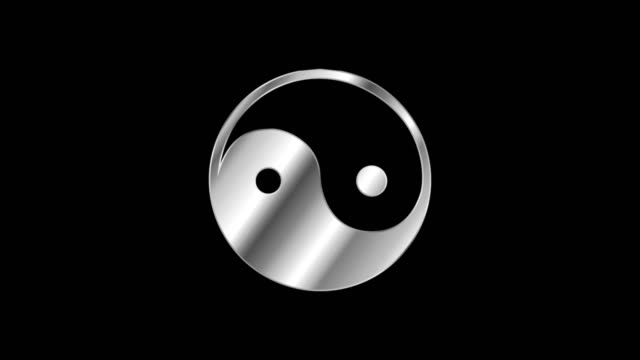 Yin-Yang-religiosa-símbolo-de-animación,-animación-de-partículas-de-Yang-de-Yin-religioso-icono.