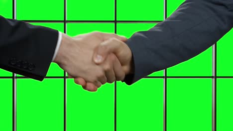 Zwei-Mann-Händeschütteln-auf-grünem-Hintergrund.