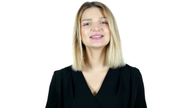 Online-Video-Chat,-junge-Frau-auf-weißem-Hintergrund