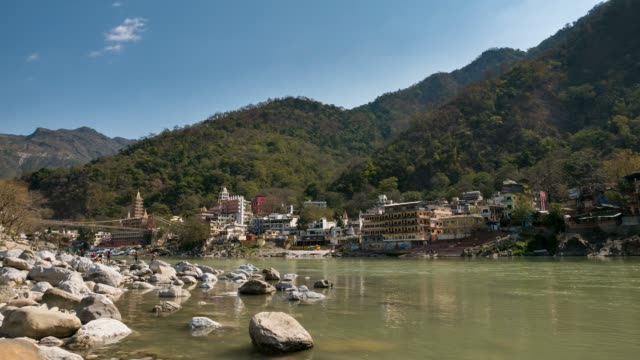 Time-lapse-at-Rishikesh,-holy-town-and-travel-destination-in-India