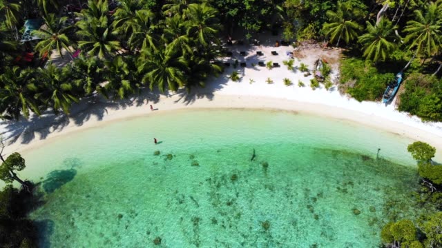 Aerial-view-of-a-resort-beach-in-havelock-island,-Andaman-and-Nicobar-Islands,-India