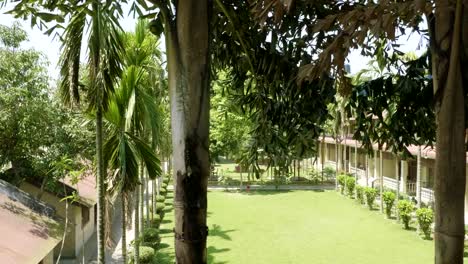 Grünen-Innenhof-des-Hotels-in-Asien.-Dorf-im-Chitwan-Nationalpark,-Nepal.