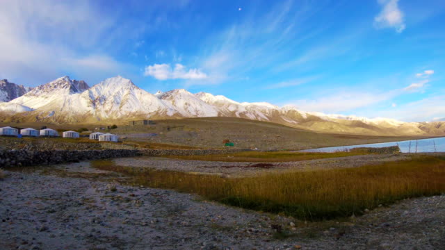 Time-Lapse-Pangong-Lake-Village,-Leh-Ladakh-,-India