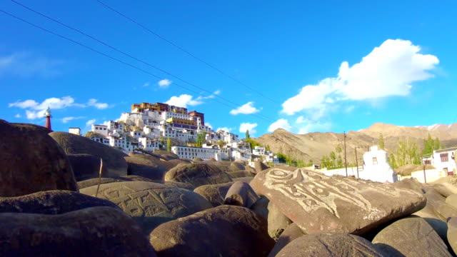 Tiempo-lapso-Thikse-monasterio,-Leh-Ladakh,-India