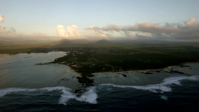 Aerial-view-of-Mauritius-surrounded-with-Indian-Ocean