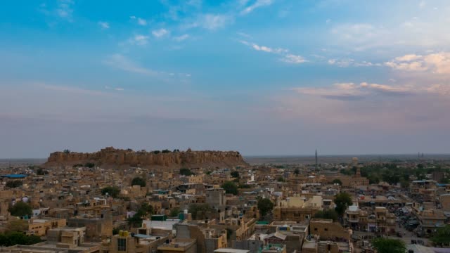 Paisaje-urbano-de-Jaisalmer-en-el-crepúsculo,-lapso-de-tiempo