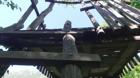 Climbing-on-a-wooden-hunting-observatory.-Walking-point-of-view.